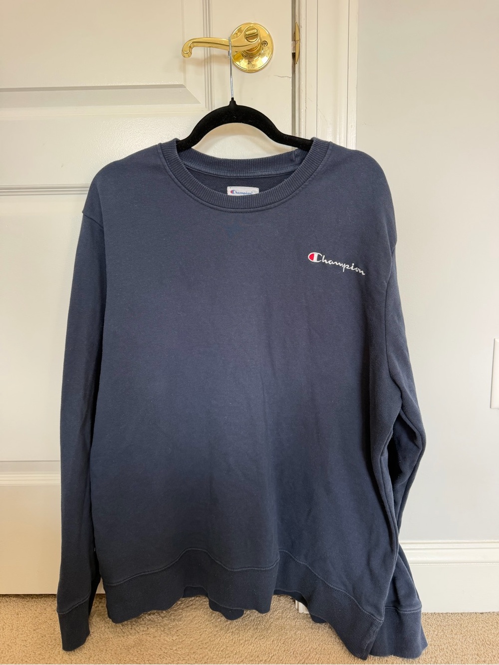 Champion Men's Dark Blue Crewneck Sweatshirt with Script Logo